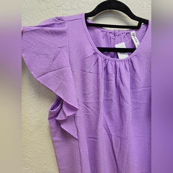 Zenana NWT Women's Purple Airflow Flutter Sleeve Ruffle Sleeve Top Size Large - Picture 5 of 8